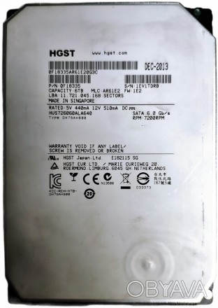 Жесткий диск корпоративного класса 6.0TB 7200rpm 64MB SATA III 3.5" Hitachi (HGS. . фото 1