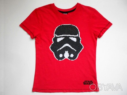 Красная футболка Штурмовик Звездные войны  принт –  пайетки перевертыши  S. . фото 1