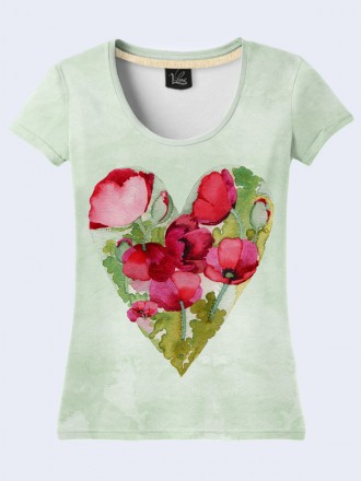 Прелестная футболка Watercolor heart с цветочным принтом. Материал: 100% полиэст. . фото 2