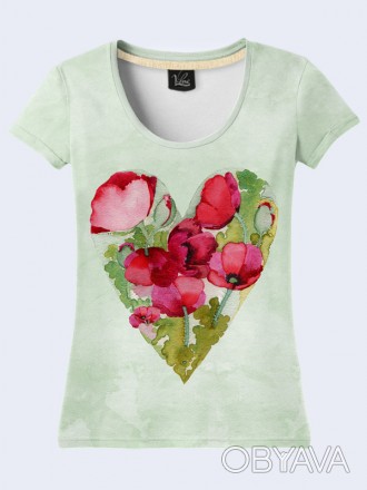 Прелестная футболка Watercolor heart с цветочным принтом. Материал: 100% полиэст. . фото 1