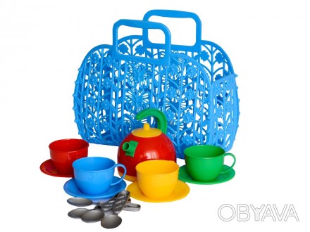 Набор посуды в яркой голубой корзинке сделает игры каждого ребенка интересными, . . фото 1