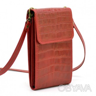 Кожаная женская сумка-чехол, сумка панч REP3-2122-4lx TARWA, красная. Сумка чехо. . фото 1