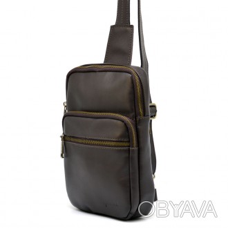 Мини-рюкзак мужской на одну шлейку GC-0904-3md TARWA​, из натуральной телячьей к. . фото 1