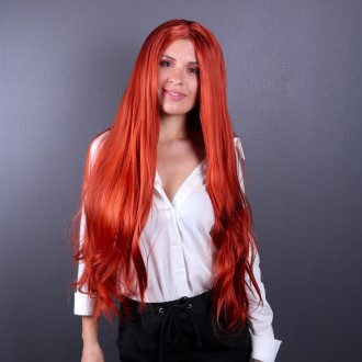 Оранжевый парик с имитацией кожи головы из ровных термоволос на Хэллоуин, вечери. . фото 3