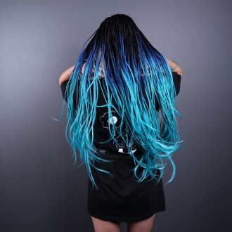 Синий парик из афрокосичек с имитацией кожи головы и темными корнями из ровных т. . фото 6