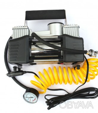 Автомобильный двухпоршневой компрессор 12 вольт со выносным аналоговым манометро. . фото 1