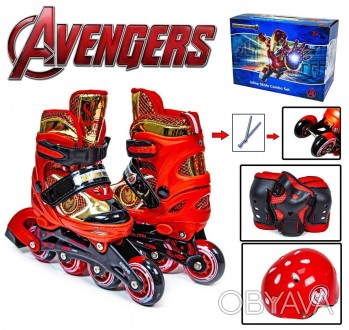Комплект роликов с защитой и шлемом Disney "Marvel - Iron Man Железный человек".. . фото 1