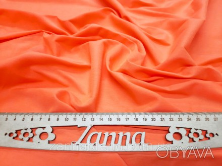 
 Ткань стрейч-коттон однотонный цвет оранжевый - легкая, плотная, достаточно пр. . фото 1