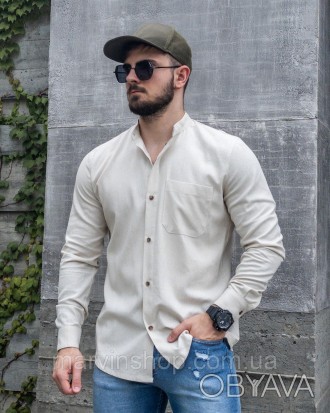 
Рубашка мужская молочная однотонная оверсайз с карманом на груди модная стильна. . фото 1