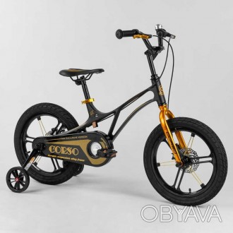 
Велосипед 16 дюймов 2-х колёсный магниевый легкий черный с золотым 4-6 лет CORS. . фото 1