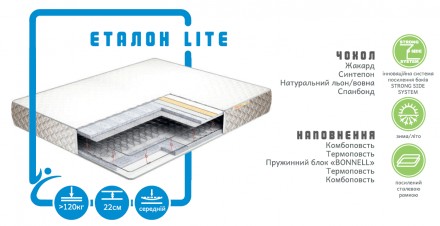 Ортопедический матрас Эталон Lite/ Эталон Лайт пружинный ( зависимая пружина - б. Київ. фото 1 Ортопедический матрас Эталон Lite/ Эталон Лайт пружинный ( зависимая пружина - б. Київ. фото 1