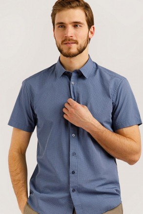Мужская рубашка от известного бренда Finn Flare. Модель с коротким рукавом, сине. . фото 5