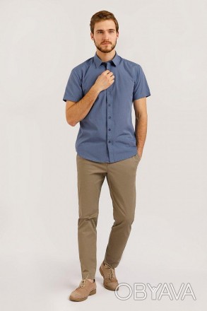 Мужская рубашка от известного бренда Finn Flare. Модель с коротким рукавом, сине. . фото 1