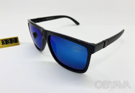 солнцезащитные мужские очки зеркальные синие линзы с поляризацией в черной пласт. . фото 1