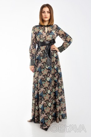 
Оригинальное платье Polin черного цвета с цветочным принтом, производство Турци. . фото 1