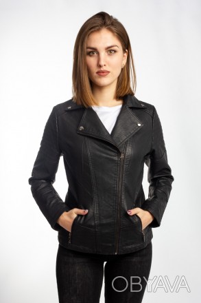 
Крутая куртка косуха Yarina классического черного цвета. Куртка по фигуре. Мате. . фото 1