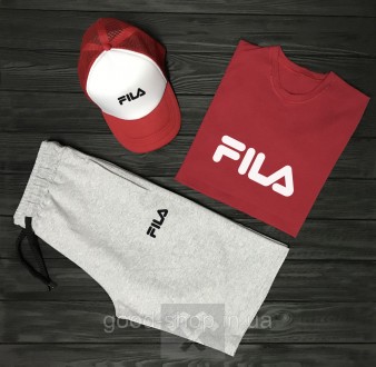 Мужской костюм тройка кепка футболка и шорты Фила (Fila), летний мужской костюм,. Сумы. фото 1 Мужской костюм тройка кепка футболка и шорты Фила (Fila), летний мужской костюм,. Сумы. фото 1