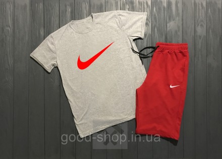Мужской комплект футболка + шорты Nike красного и серого цвета (люкс ) M. Сумы. фото 1 Мужской комплект футболка + шорты Nike красного и серого цвета (люкс ) M. Сумы. фото 1