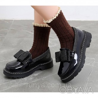 Лакированные черные детские туфли для девочки. Материал лакированная PU-кожа. Ст. . фото 1