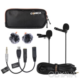 Петличний мікрофон Comica Dual-head Lavalier Microphone CVM-D02 (B2.5m) (CVM-D02. . фото 1
