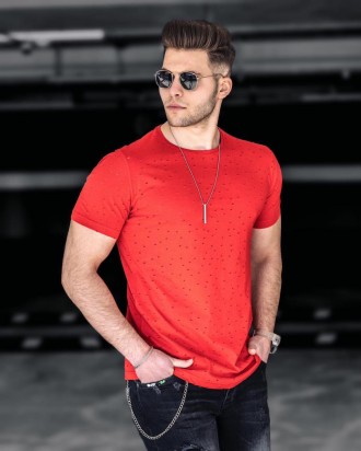 Красная мужская футболка с перфорацией.
Производство: Турция.
Состав: 100%Cotton. . фото 3