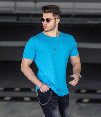 Голубая мужская футболка с перфорацией.
Производство: Турция.
Состав: 100%Cotton. . фото 3