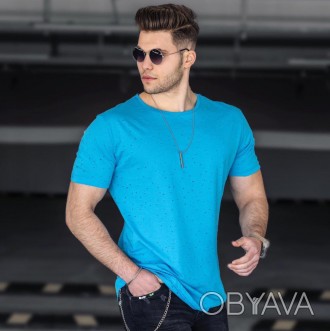 Голубая мужская футболка с перфорацией.
Производство: Турция.
Состав: 100%Cotton. . фото 1