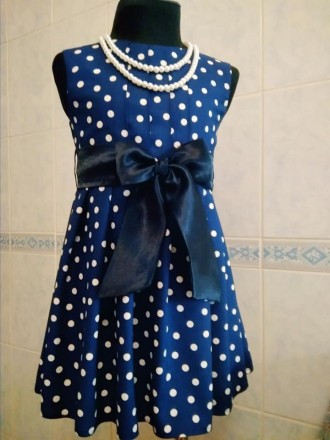 Плаття стильне темно синє в білий горошок р. 104-110. Віскоза натуральна легка і. . фото 7