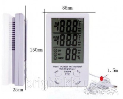 Термометр гигрометр TA298 часами и выносным датчиком
Термометр, гигрометр с улич. . фото 1