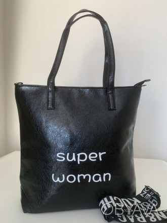 Черная женская сумка шоппер экокожа наплечная аккуратно смотрится, вместительная. . фото 1