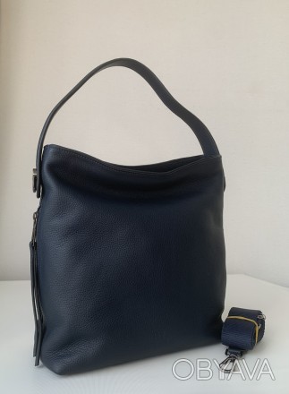 Классическая базовая модель темно-синей кожаной сумки небольшой женской Pretty W. . фото 1
