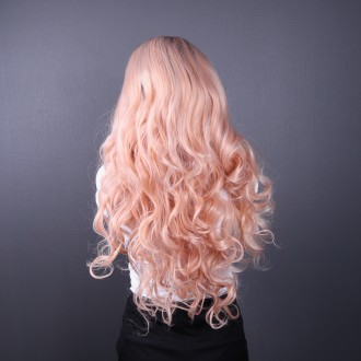Пастельно розовый парик с имитацией кожи головы с черным омбре из ровных термово. . фото 4