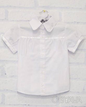 Блузка шкільна з коротким рукавом для дівчатка. Сучасний дизайн, чудова посадка.. . фото 1