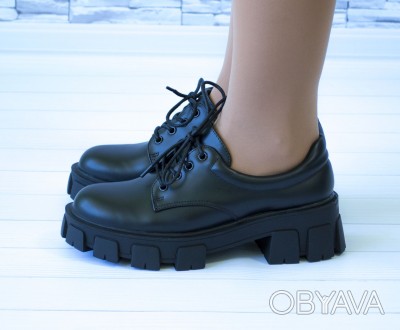 Туфли мартинсы черные стильные женские эко кожа на шнурках
Сезон: демисезонные 
. . фото 1