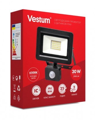 Світлодіодний прожектор з датчиком руху Vestum 30W 2 900Лм 6500K 175-250V IP65 1-VS-3011. Херсон. фото 1 Світлодіодний прожектор з датчиком руху Vestum 30W 2 900Лм 6500K 175-250V IP65 1-VS-3011. Херсон. фото 1