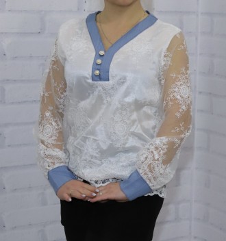 Блузка шкільна з довгим рукавом для дівчинки з мереживом. Виробництво Китай. Ори. . фото 3