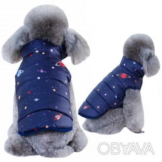 Куртка для собак Alfa «Космос». Красивая куртка с космическим принтом, внутри ут. . фото 1