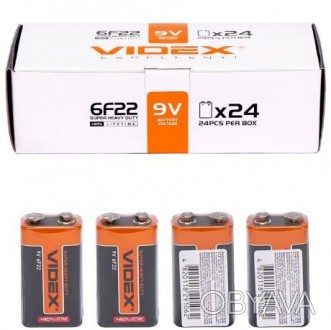 Батарейка Videx солевая 6F22 (крона). 9 V. В упаковке 24 штуки. Цена указана за . . фото 1