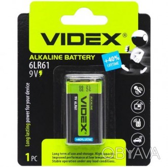 Батарейка Videx Alkaline 6LR61 (крона). 9 V. На блистере 1 штука. Цена указана з. . фото 1