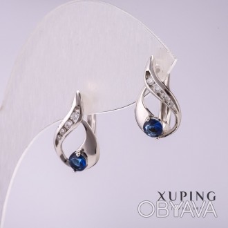 Сережки Xuping з синіми каменями 17х10мм родій купить бижутерию дешево. . фото 1