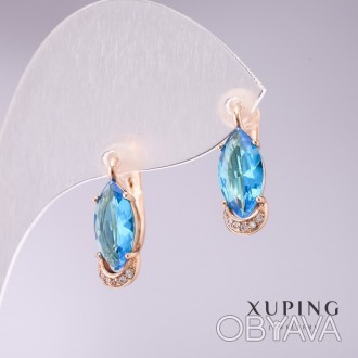 Сережки Xuping з блакитними каменями 18х6мм позолота купити біжутерію дешево в і. . фото 1