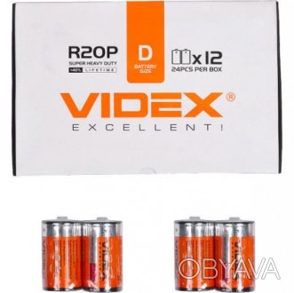 Батарейка Videx R2OP/D 2pcs SHRINK.Тип: Солевая батарейка. Типоразмер: R20P/D. Ф. . фото 1