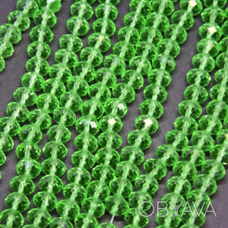 Намистини Чеський Кришталь прозоре зелене світле смарагдове "рондель" d-8Х6мм L-. . фото 1