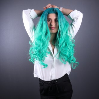 Зеленый парик с имитацией кожи головы из термоволос с локонами на Хэллоуин, вече. . фото 5