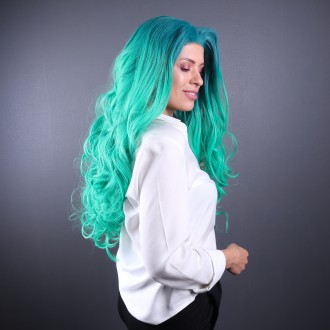 Зеленый парик с имитацией кожи головы из термоволос с локонами на Хэллоуин, вече. . фото 3