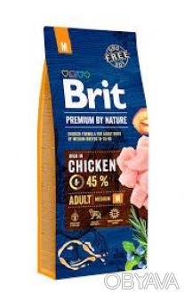 Повнораціонний сухий корм Brit Premium by Nature Adult M для дорослих собак сере. . фото 1