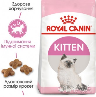 Описание 
Сухой корм для котят от 4 до 12 месяцев Royal Canin Kitten 400 г 
Корм. . фото 1