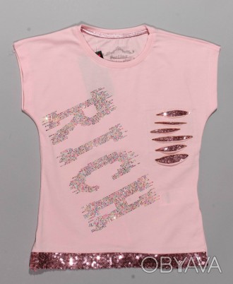 Нарядная розовая футболка для девочки
Украшена пайетками и стразами
Средней плот. . фото 1