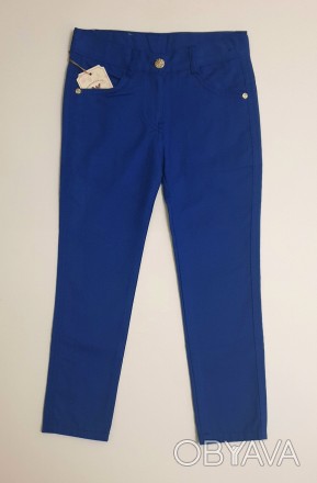 Котоновые летние брюки для девочки ярко-синего цвета
Модель узенькая, есть резин. . фото 1