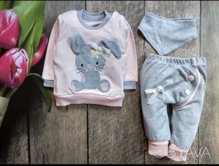 
Нежный костюм для маленькой принцессы: реглан, брюки, арафатка. Цвет розовый , . . фото 1
